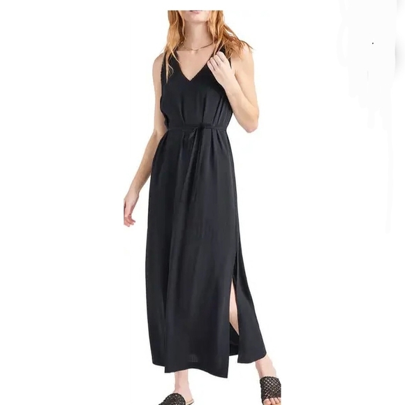 Dresses & Skirts - Splendid Women's Black Loretta V-Neck Maxi Wrap Dress with Side Slits Sz Large
